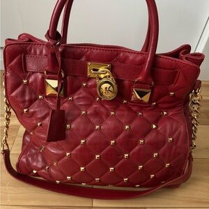 Michael Kors Large Red Leather Satchel with Matching Wallet & Phone Case